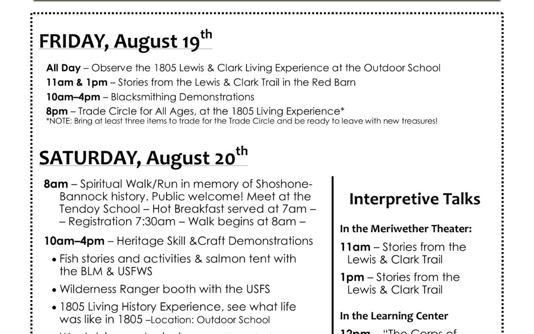 Schedule of Events – Agai’dika Heritage Days